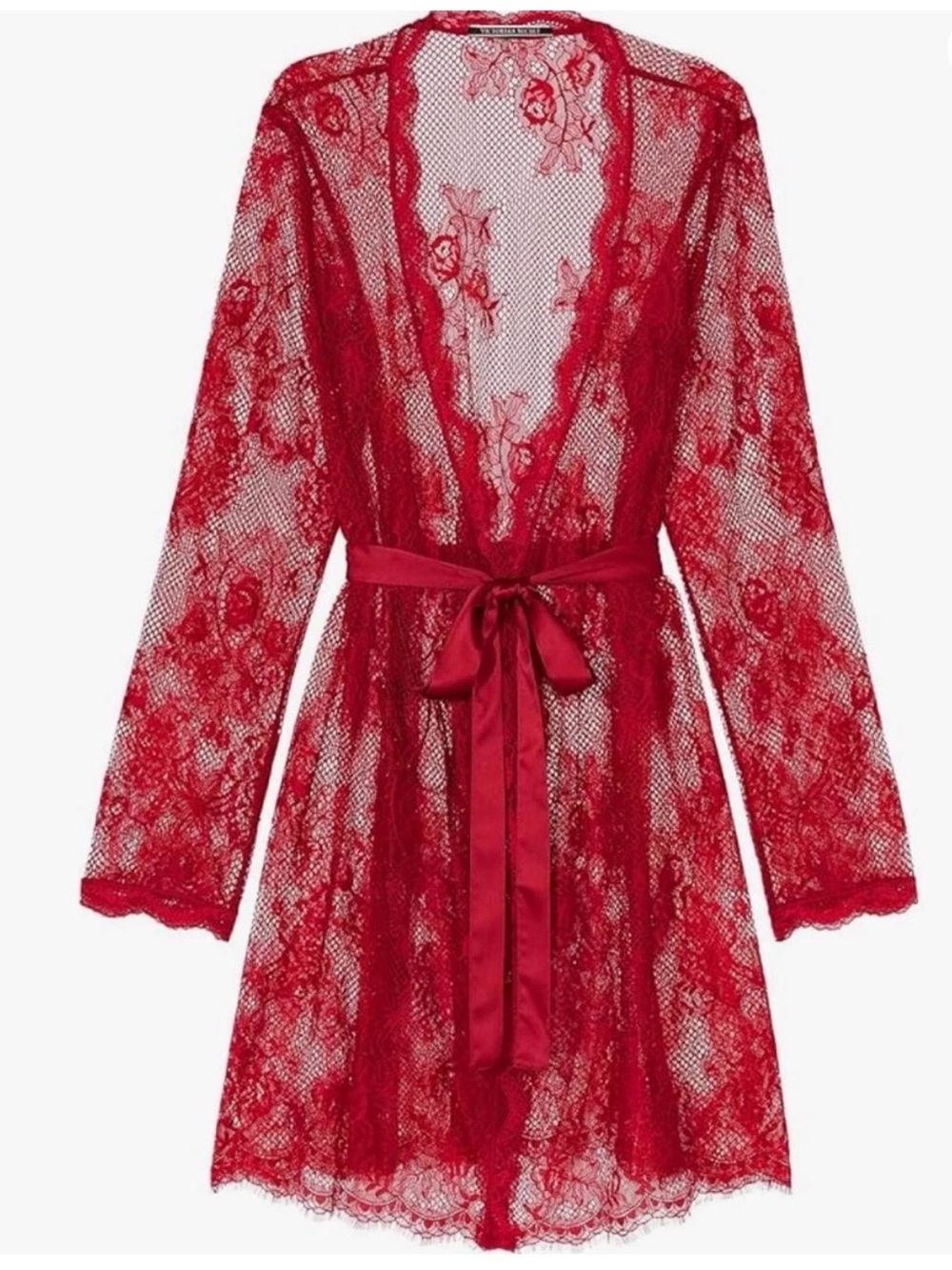 Victoria's Secret Fishnet Floral Mesh Lace Robe Red M/L